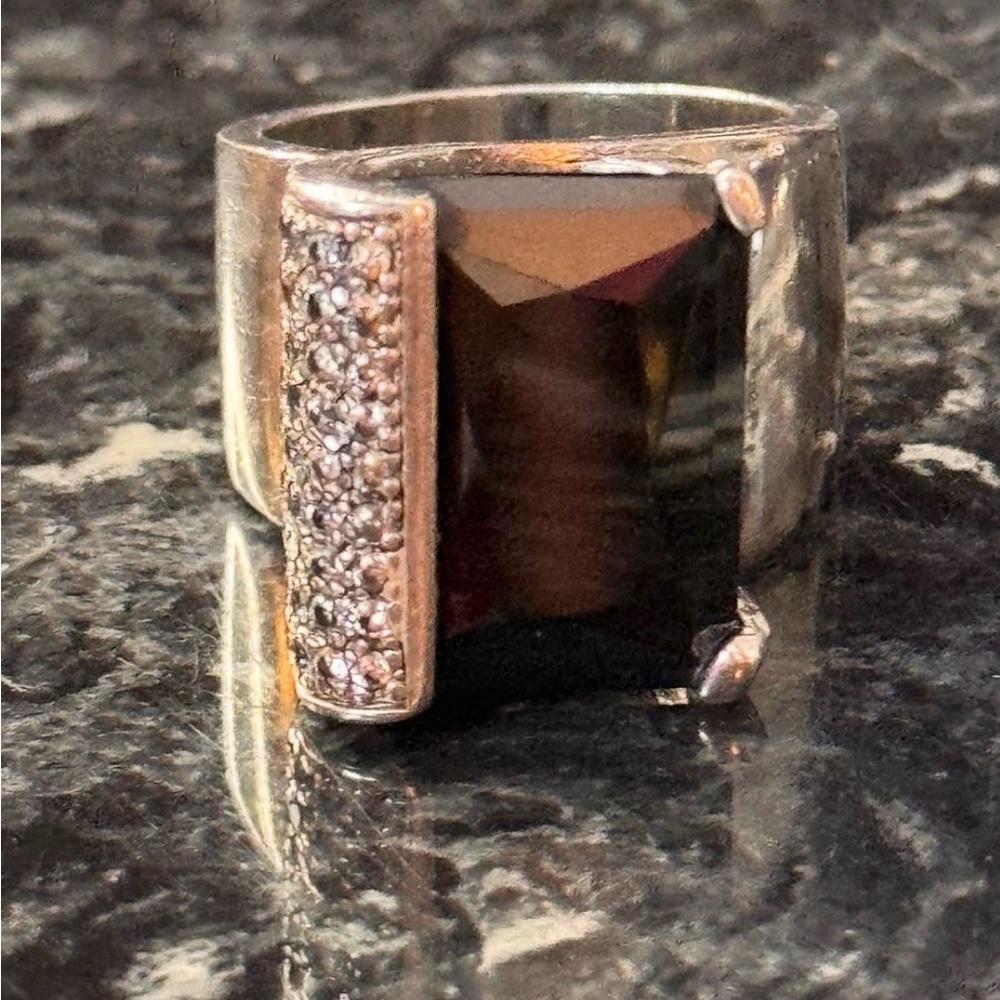 Stunning Sterling Silver Black Onyx Statement Ring Real Diamond Accents Sz 6